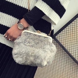 Fux Fur Plain Chain Rektangle Crossbody-Vesker