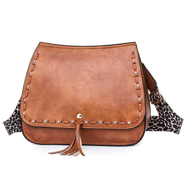 Leopard Pu Rivet Shell Skuldervesker