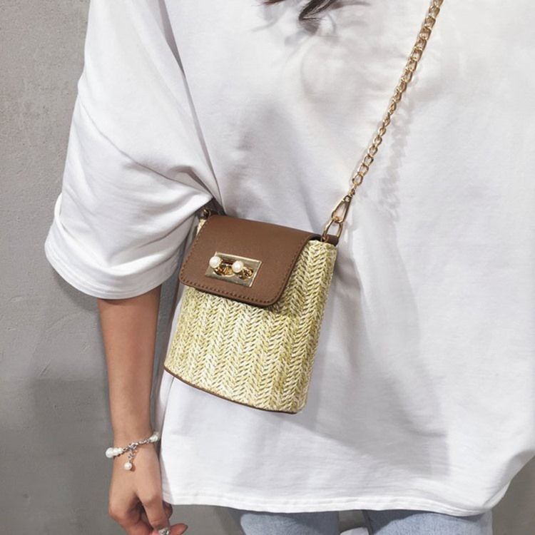 Patchwork Chain Grass Rektangle Crossbody Bags