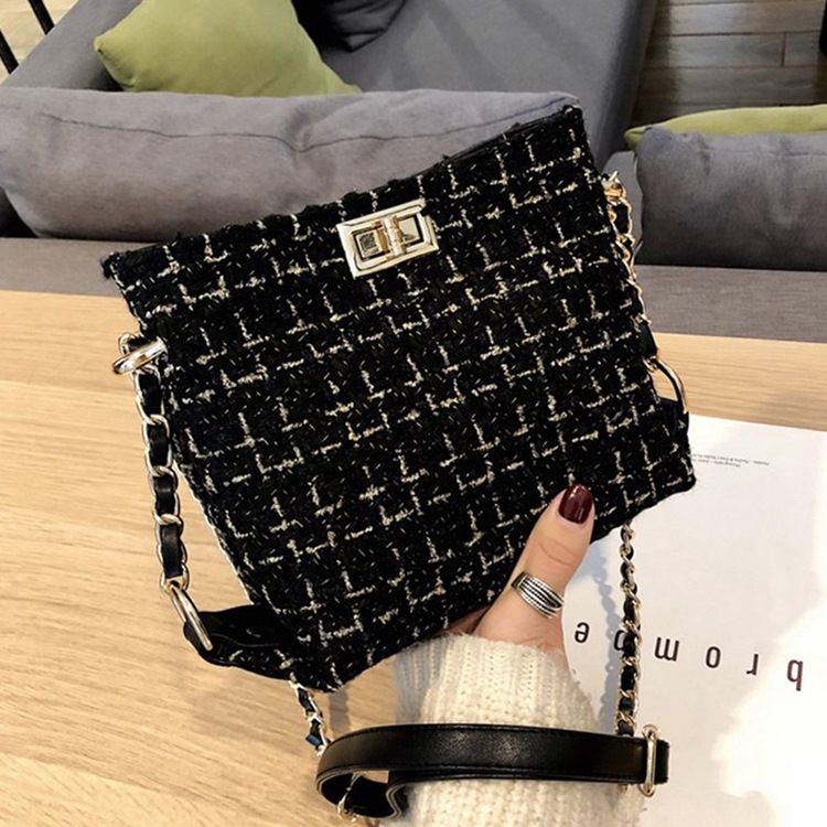 Plaid Strikket Ullblandinger Rektangulære Crossbody-Vesker