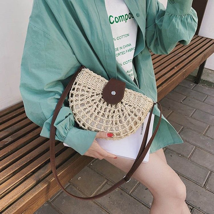 Plain Grass Knitted Saddle Crossbody Bag