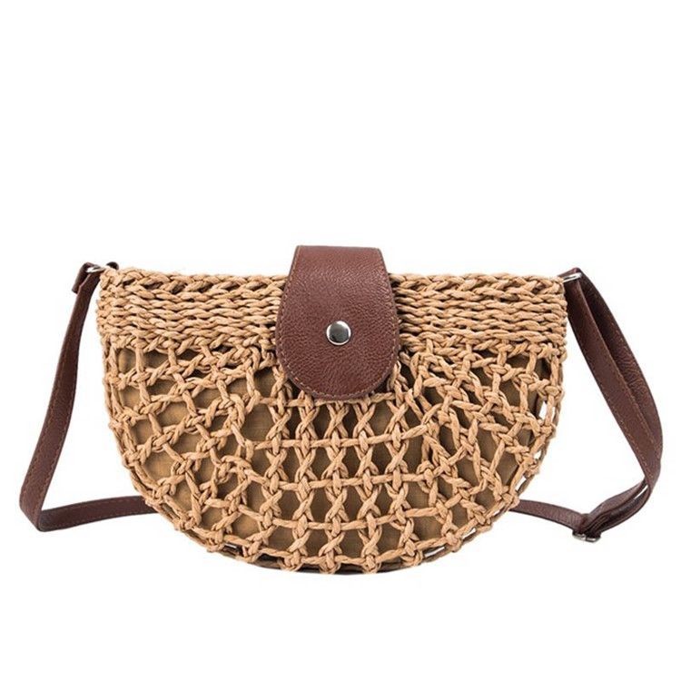 Plain Grass Knitted Saddle Crossbody Bag