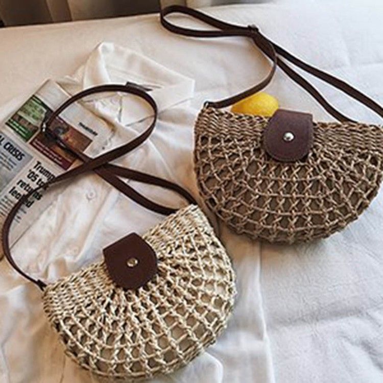 Plain Grass Knitted Saddle Crossbody Bag