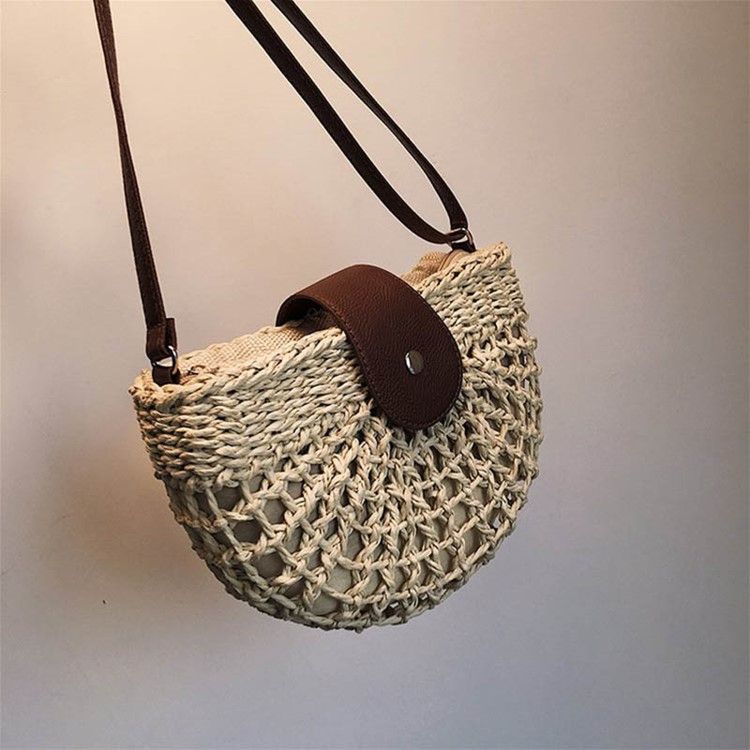 Plain Grass Knitted Saddle Crossbody Bag