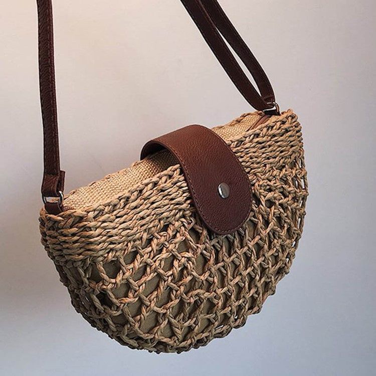 Plain Grass Knitted Saddle Crossbody Bag