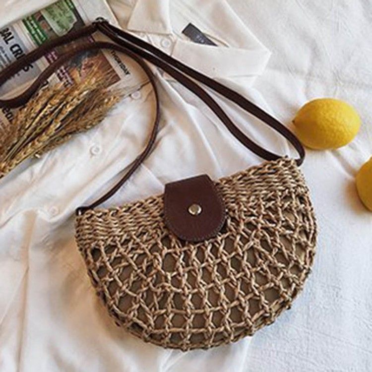 Plain Grass Knitted Saddle Crossbody Bag