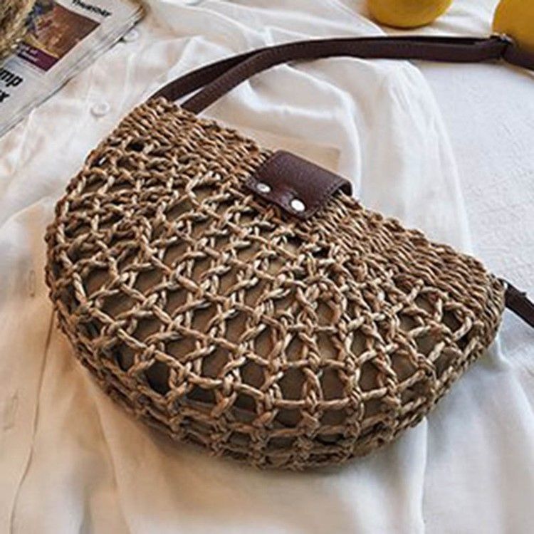 Plain Grass Knitted Saddle Crossbody Bag