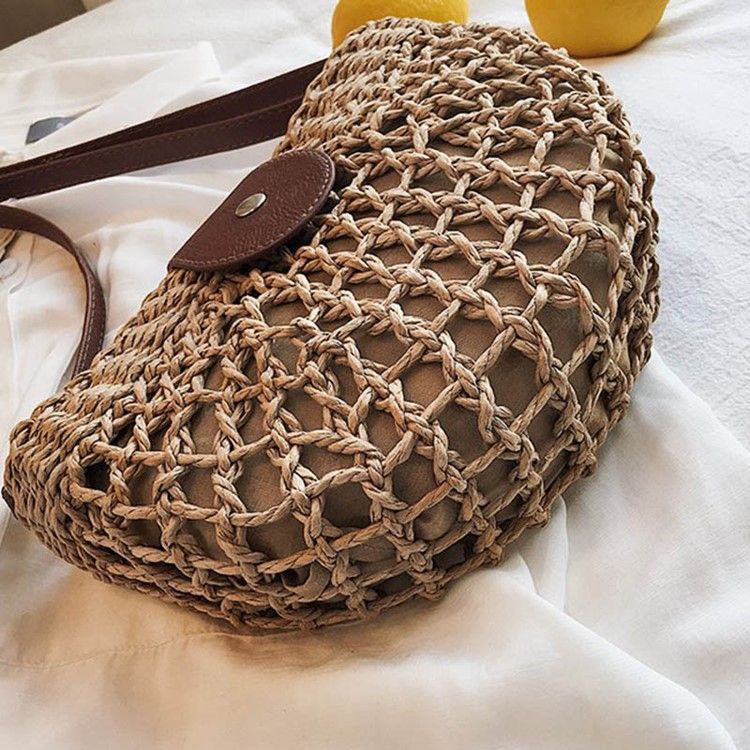 Plain Grass Knitted Saddle Crossbody Bag