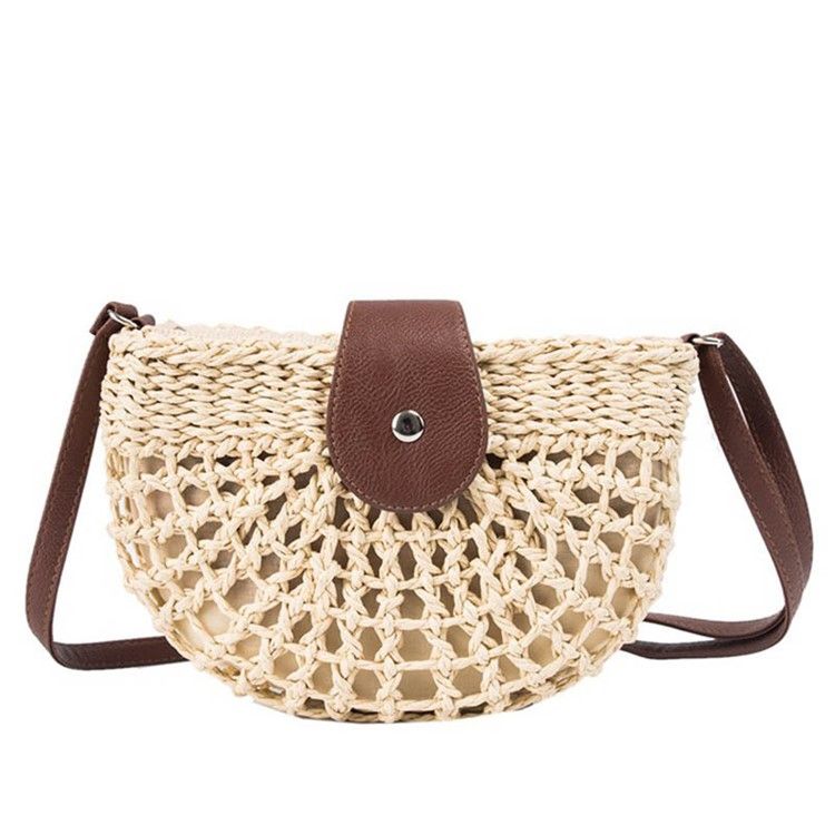 Plain Grass Knitted Saddle Crossbody Bag