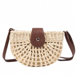 Plain Grass Knitted Saddle Crossbody Bag