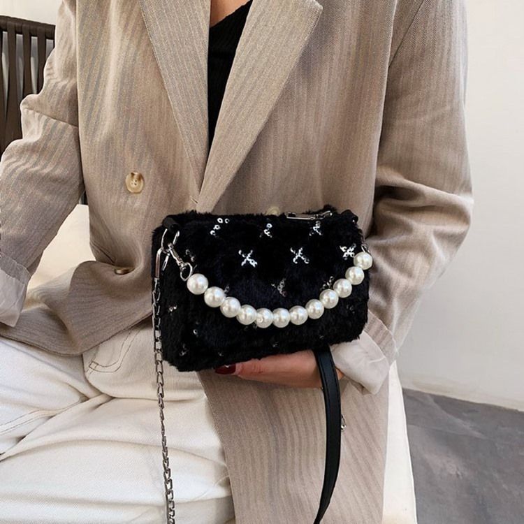 Pu Chain Circular Winter Crossbody Bags