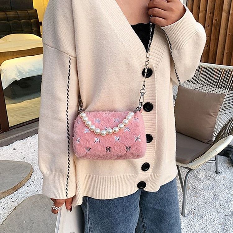 Pu Chain Circular Winter Crossbody Bags