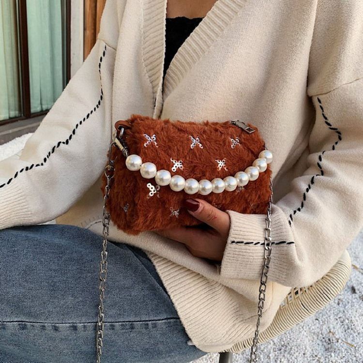 Pu Chain Circular Winter Crossbody Bags