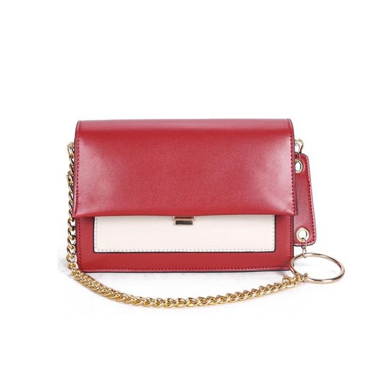 Pu Color Block Chain Rektangle Crossbody-Vesker