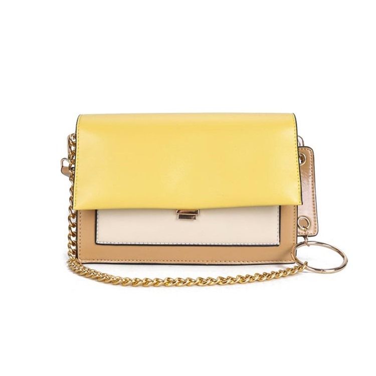 Pu Color Block Chain Rektangle Crossbody-Vesker