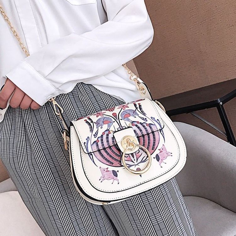 Pu Lock Cartoon Saddle Crossbody Bags