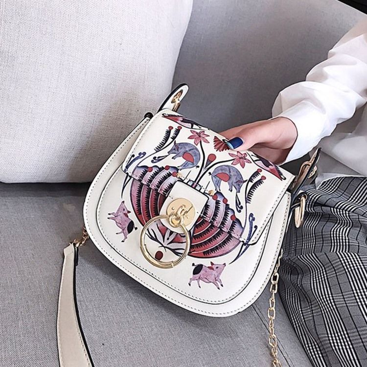 Pu Lock Cartoon Saddle Crossbody Bags