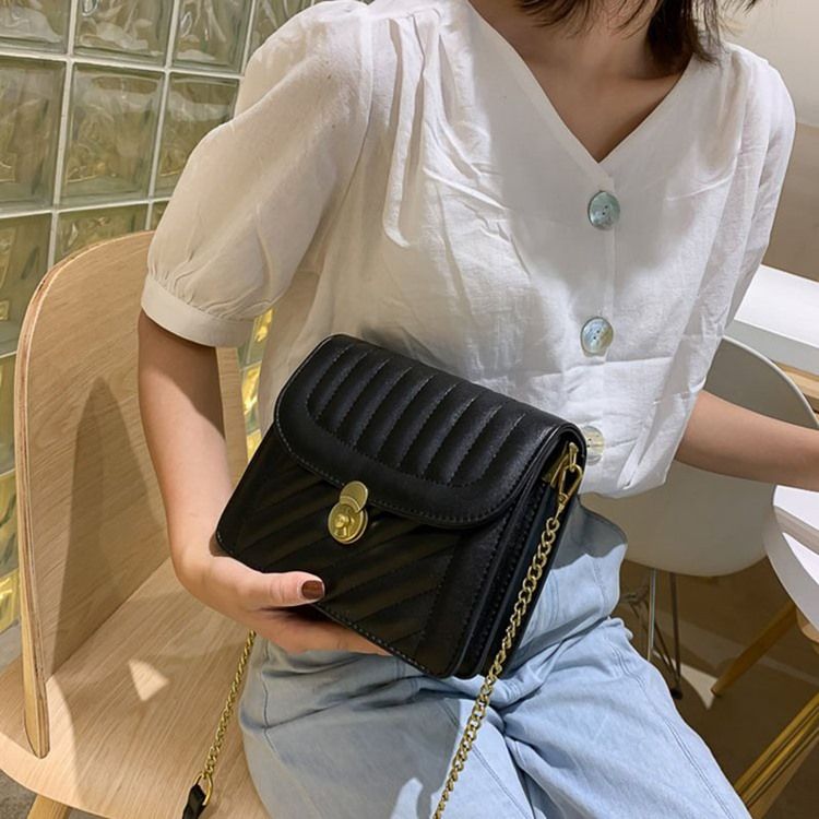 Pu Lock Chain Rektangle Crossbody Bags