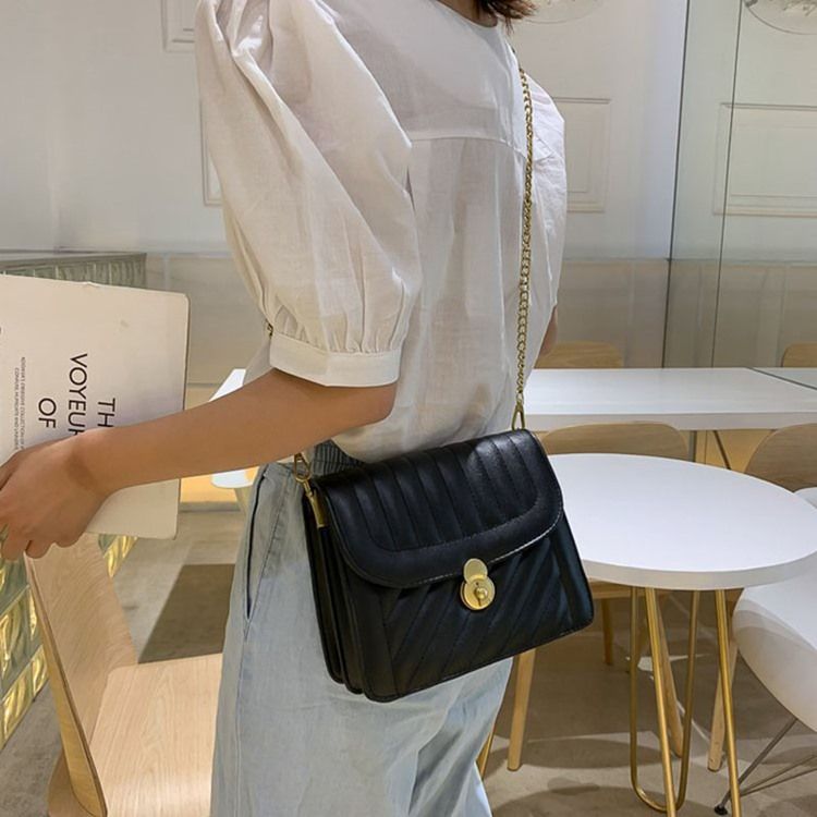 Pu Lock Chain Rektangle Crossbody Bags