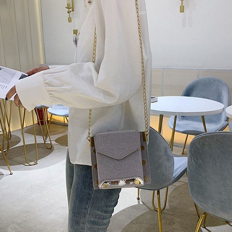 Pu Rhinestone Chain Rektangle Crossbody Bags