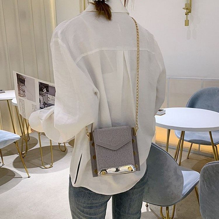 Pu Rhinestone Chain Rektangle Crossbody Bags