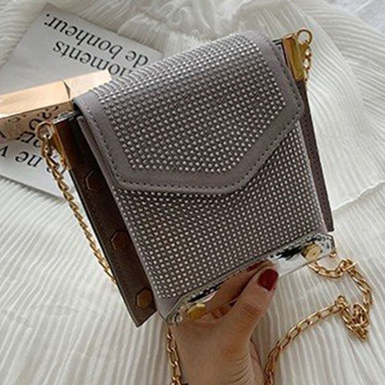 Pu Rhinestone Chain Rektangle Crossbody Bags