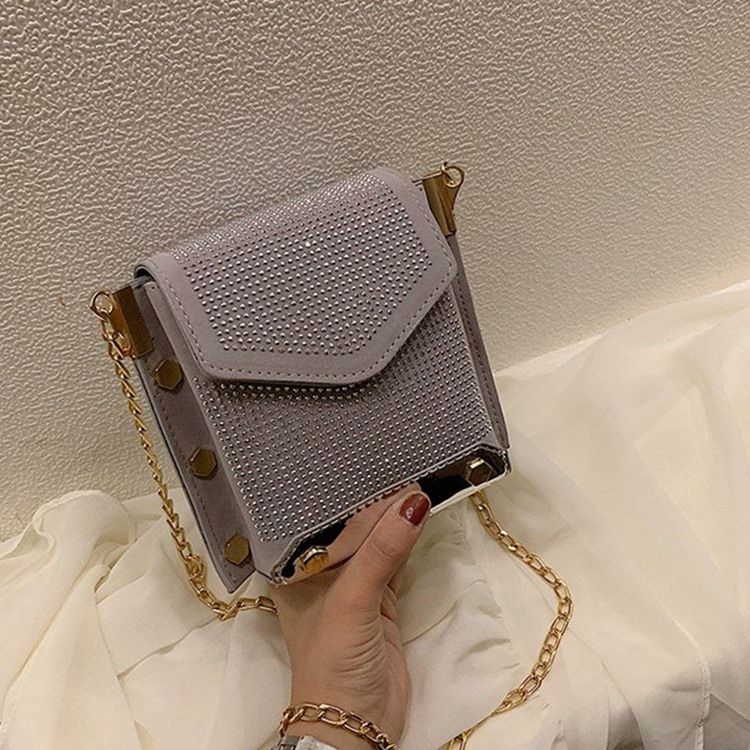 Pu Rhinestone Chain Rektangle Crossbody Bags