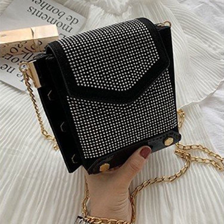 Pu Rhinestone Chain Rektangle Crossbody Bags