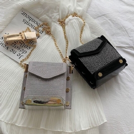 Pu Rhinestone Chain Rektangle Crossbody Bags