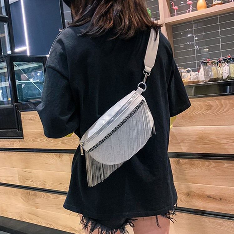 Pu Rutete Frynser Tråd Saddle Crossbody Vesker