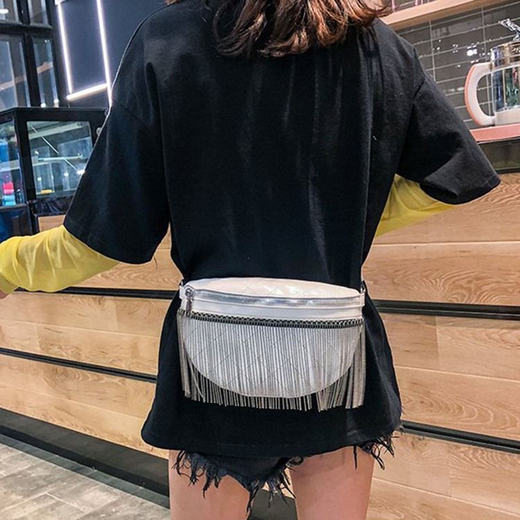 Pu Rutete Frynser Tråd Saddle Crossbody Vesker