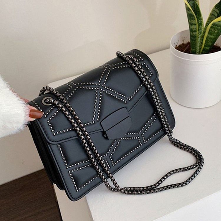 Rivet Pu Geometriske Rektangel-Crossbody-Vesker