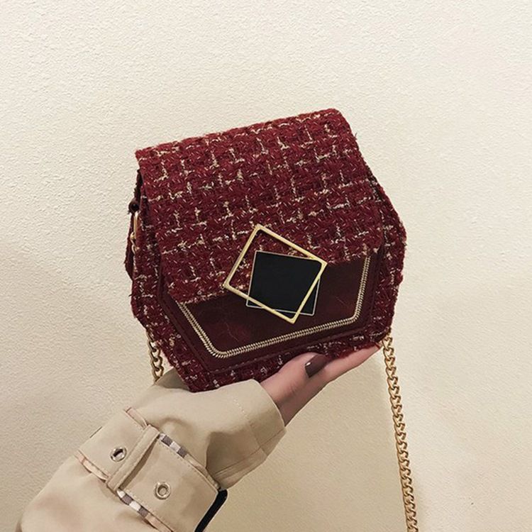 Ullblandinger Rutet Kjede Crossbody-Vesker