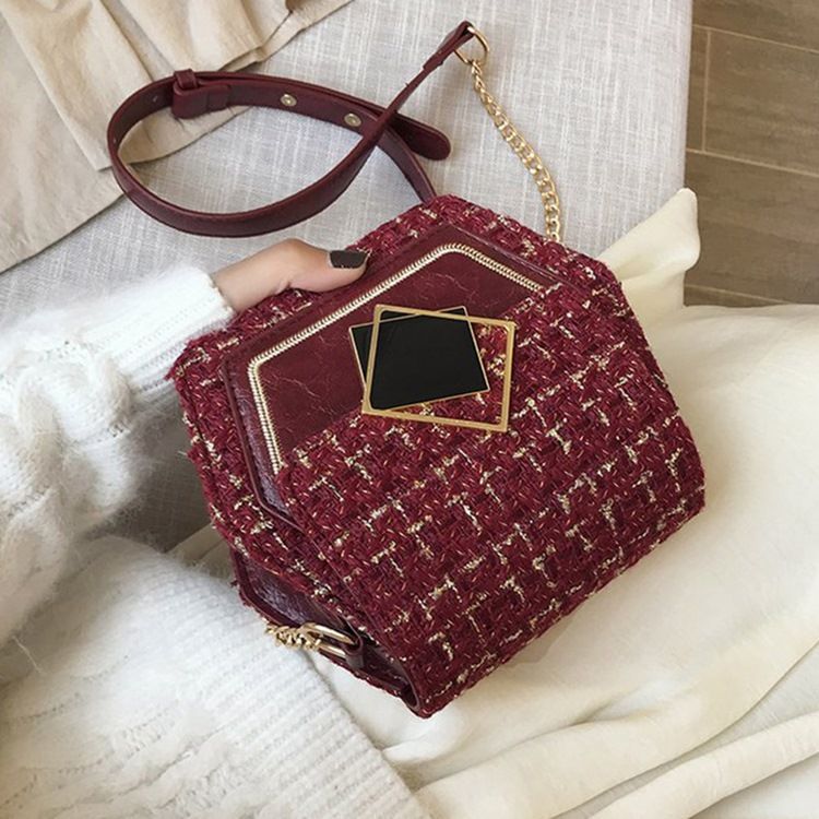 Ullblandinger Rutet Kjede Crossbody-Vesker