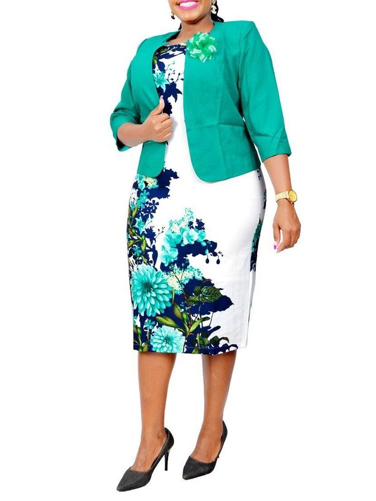 Blomstertrykk Office Lady Bodycon Todelt Sett