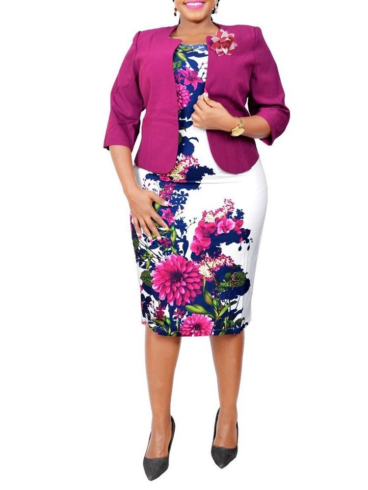 Blomstertrykk Office Lady Bodycon Todelt Sett