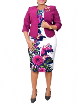 Blomstertrykk Office Lady Bodycon Todelt Sett