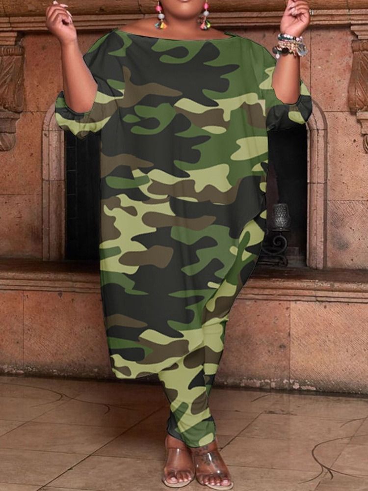 Camouflage Fashion T-Shirt Pullover Off Shoulder To-Delt Sett