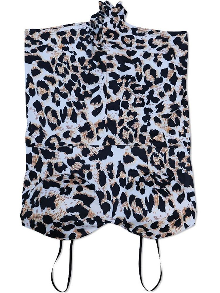 Leopard Jumpsuit Se-Through Pullover A-Line Kvinners Todelt Sett