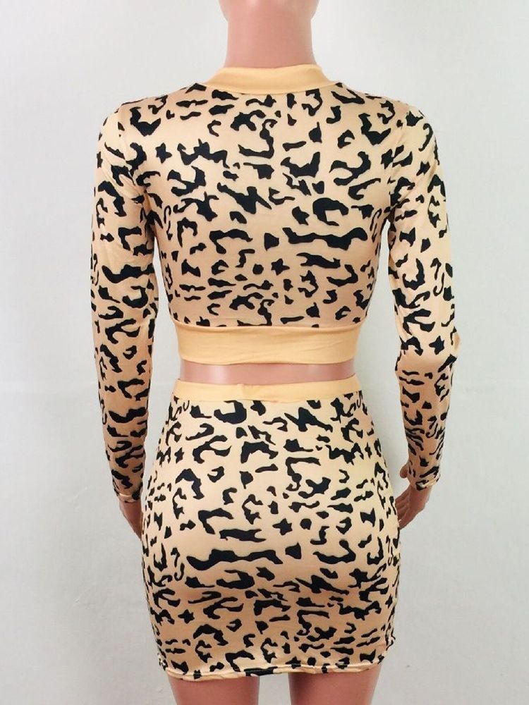 Leopardprint Rund Hals Todelt Sett