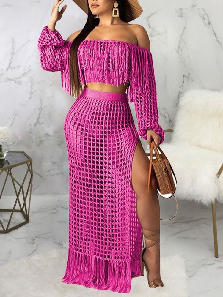 Mote Vanlig Dusk Off Shoulder Kvinner Bodycon Todelt Sett