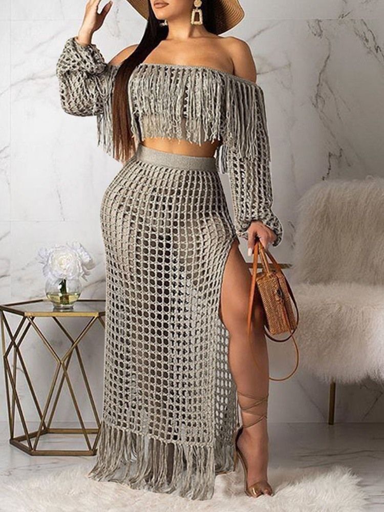 Mote Vanlig Dusk Off Shoulder Kvinner Bodycon Todelt Sett