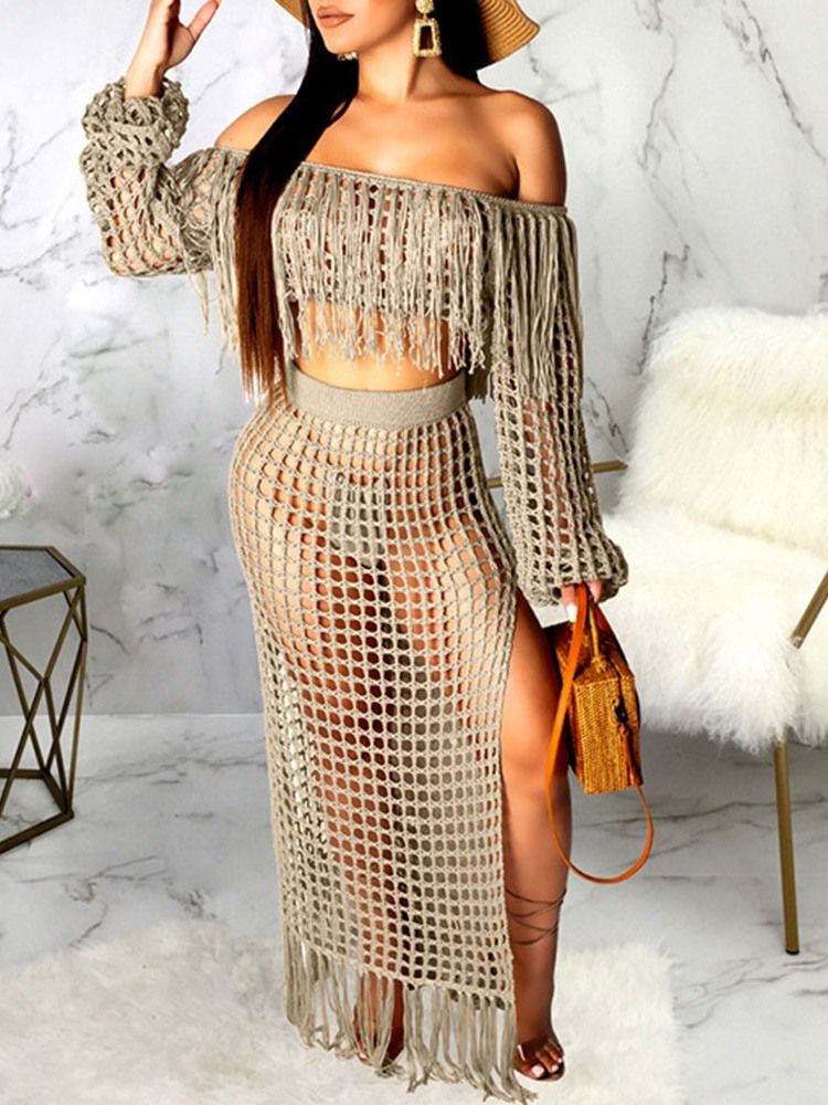 Mote Vanlig Dusk Off Shoulder Kvinner Bodycon Todelt Sett