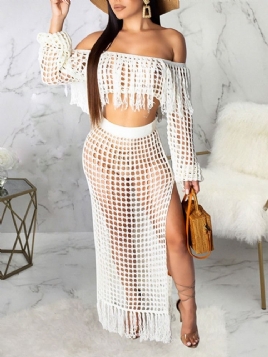 Mote Vanlig Dusk Off Shoulder Kvinner Bodycon Todelt Sett