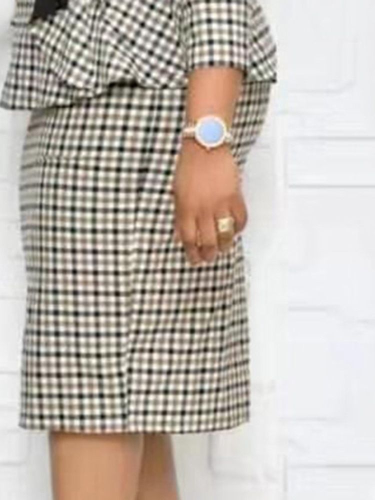 Plus Size Plaid Casual Bodycon Todelt Sett