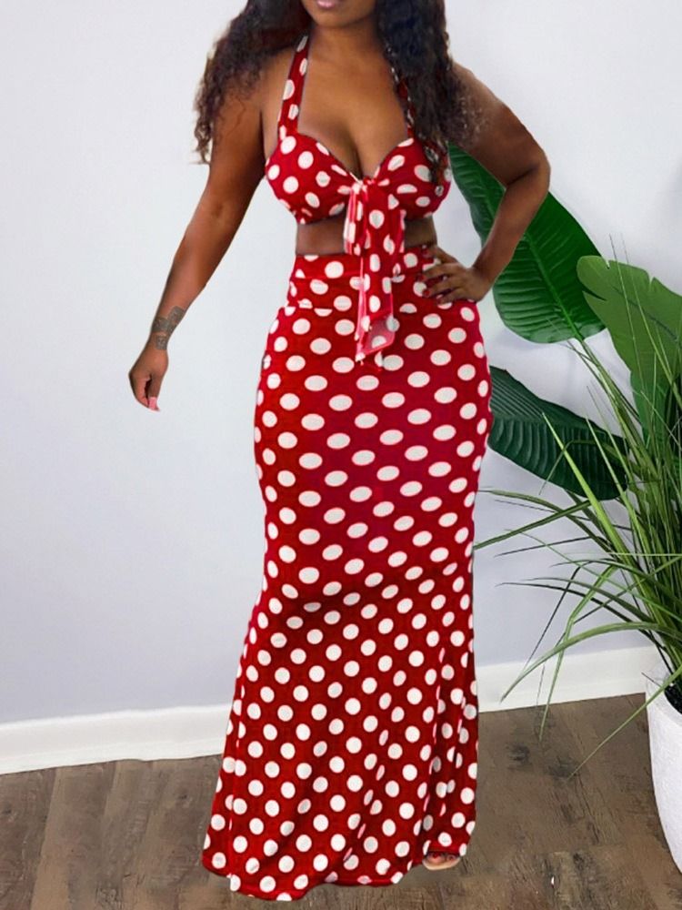 Polka Dots Sexy Patchwork Bodycon Todelt Sett For Kvinner