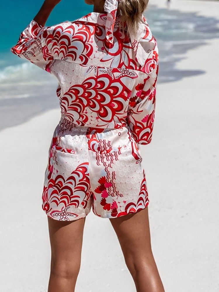 Shorts Print Floral To-Delt Sett For Kvinner Short Set