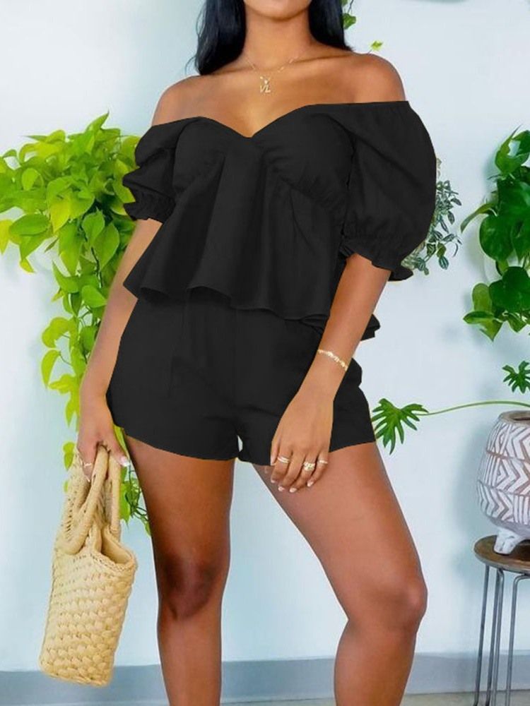 Vanlig Shorts Sexy Off Shoulder Pullover Kvinners Todelt Sett