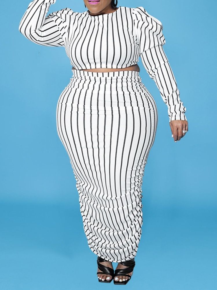 Western Stripe Skjørt Pullover Bodycon Todelt Sett