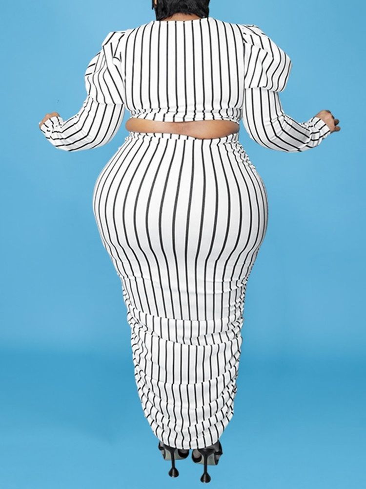 Western Stripe Skjørt Pullover Bodycon Todelt Sett